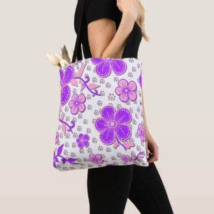 Simple Floral Watercolor Print Purple and Pink Tote Bag