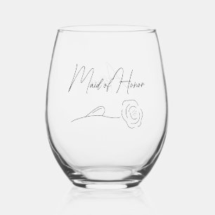 Simple Floral Wedding Bridesmaid Maid of Honour Stemless Wine Glass