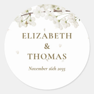 Simple Floral Wedding Pretty White Blossom Favour Classic Round Sticker
