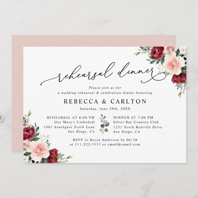 Simple Floral Wedding Rehearsal Dinner Invitation (Front/Back)