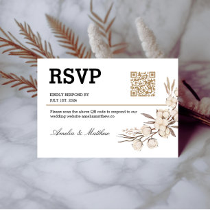 Simple Floral Wedding RSVP I QR Code Elegant Card