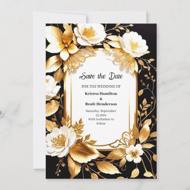 Simple Floral Wedding Save the Date Card (Front)