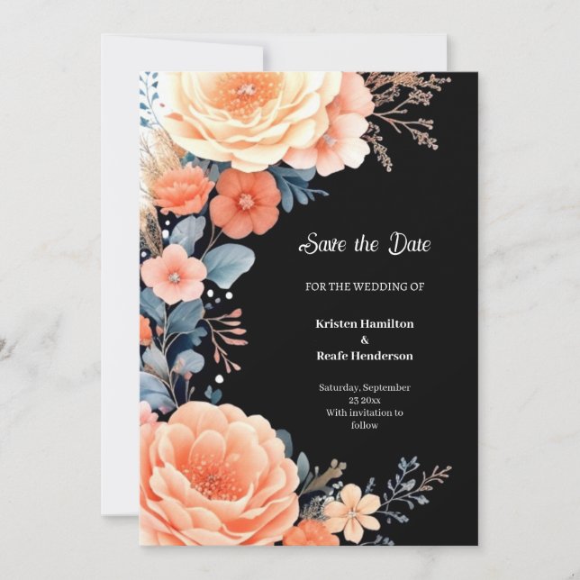 Simple Floral Wedding Save the Date Card (Front)