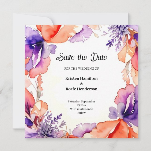 Simple Floral Wedding Save the Date Card (Front)