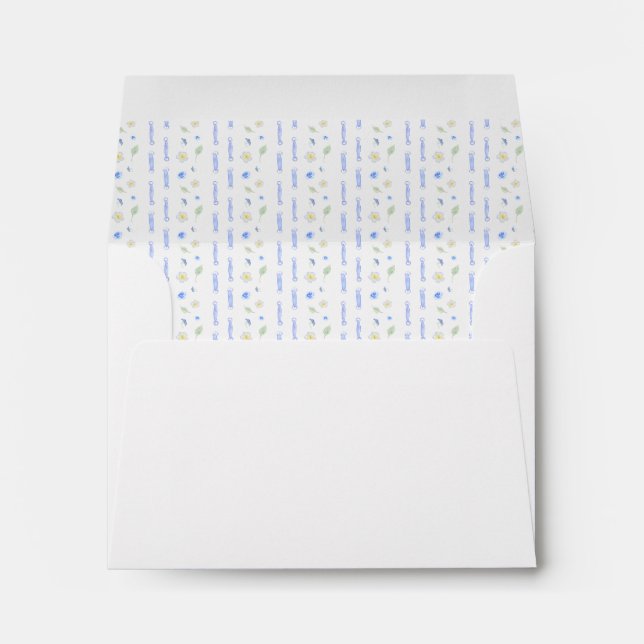 Simple floral white blue return address envelope (Back (Bottom))