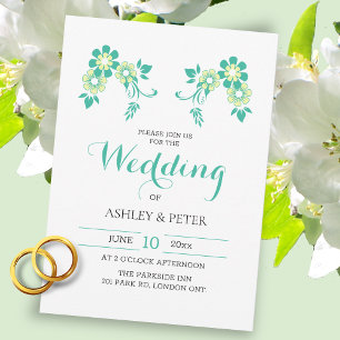 Simple Floral White Wedding Invitation