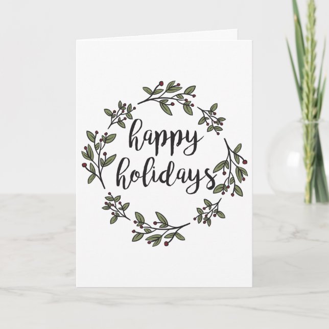 Simple Floral Wreath Holiday Card (Front)