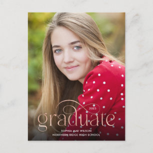 Simple Flourish Rose Gold Type Photo Graduation Postcard