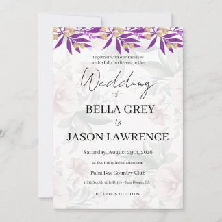 Simple flower Black & White Wedding Invitation