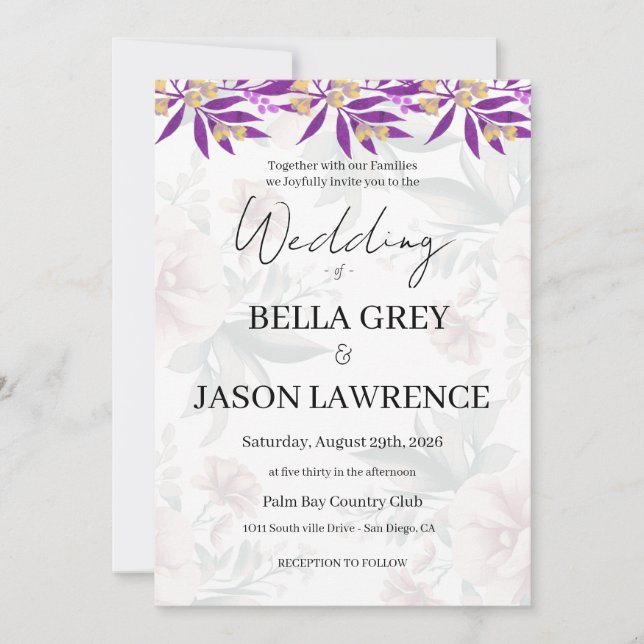 Simple flower Black & White Wedding Invitation (Front)