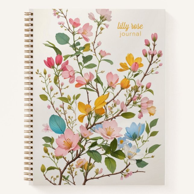 Simple Flower Branch In Pastel Colours and Cream Notebook (Front)