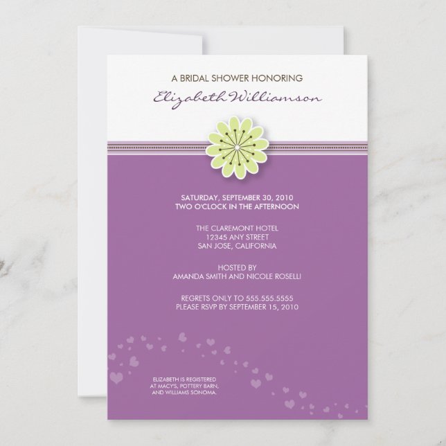Simple Flower Bridal Shower Invitation (lavender) (Front)
