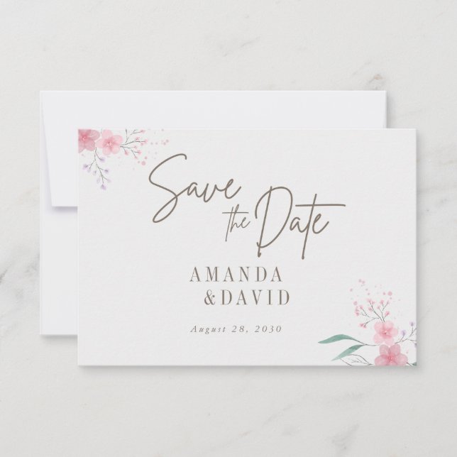 Simple Flower Elegant Flat Save The Date Card (Front)