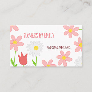 Simple Flower Illustrations Pinks Florist Business Card