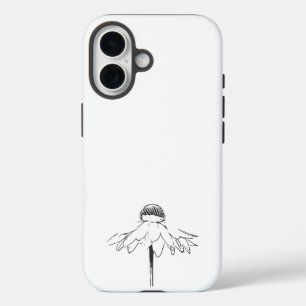 Simple Flower Line Drawing in Black and White iPhone 16 Case