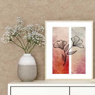 Simple Flower Outline Vibrant Colour Background Poster