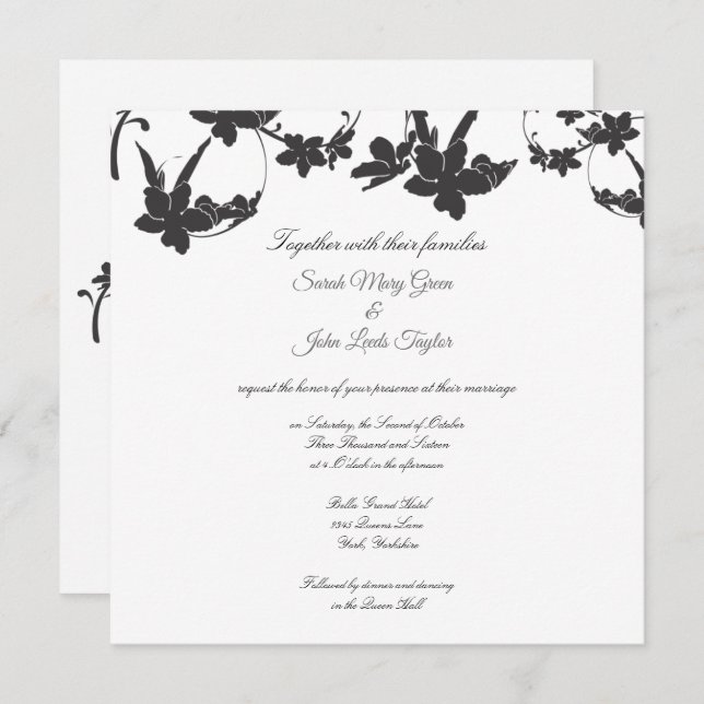 Simple Flower Silhouette Wedding Invitation|Square Invitation (Front/Back)
