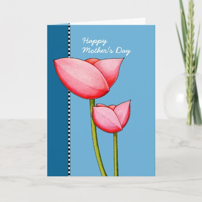 Simple Flowers blue Mother's Day Card (Front)