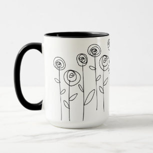 Simple Flowers Drawing Black and White Mug