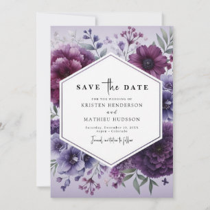 Simple Flowers Purple Floral Wedding Save The Date