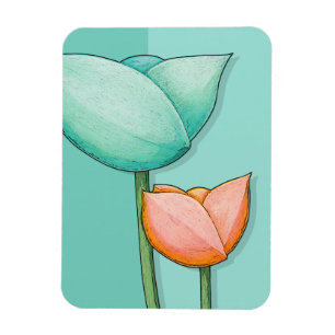 Simple Flowers teal orange Premium Magnet