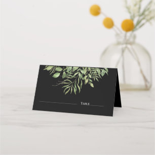 Simple Foliage   Black    Greenery Wedding Design Place Card