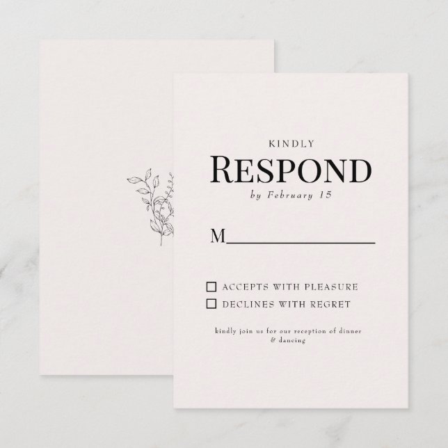 Simple Foliage Blush Wedding RSVP Card (Front/Back)
