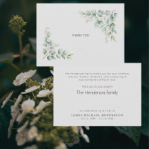 Simple Foliage Funeral Personalised Thank You