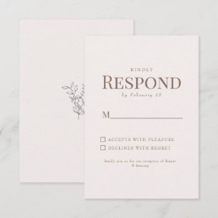 Simple Foliage Gold Text Blush Wedding RSVP Card