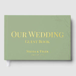 Simple Foliage Sage Gold Foil Wedding Guest Book
