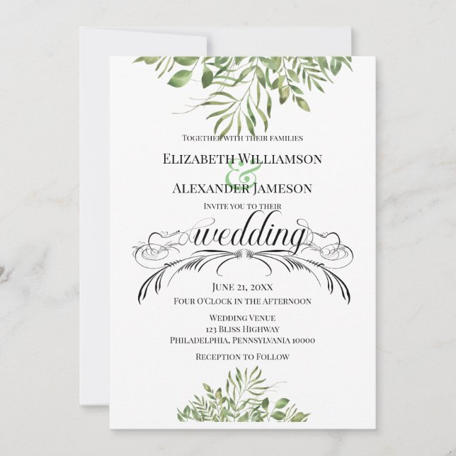 Simple Foliage Top & Bottom / Wedding Announcement (Front)