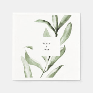 Simple Foliage Wedding Custom Cocktail Napkin
