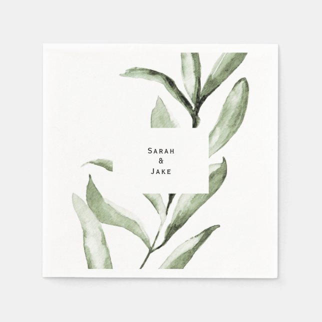 Simple Foliage Wedding Custom Cocktail Napkin (Front)