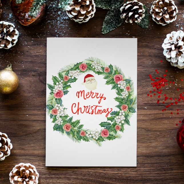 Simple Foliage Wreath 1 Photo Christmas  Holiday Card (Creator Uploaded)