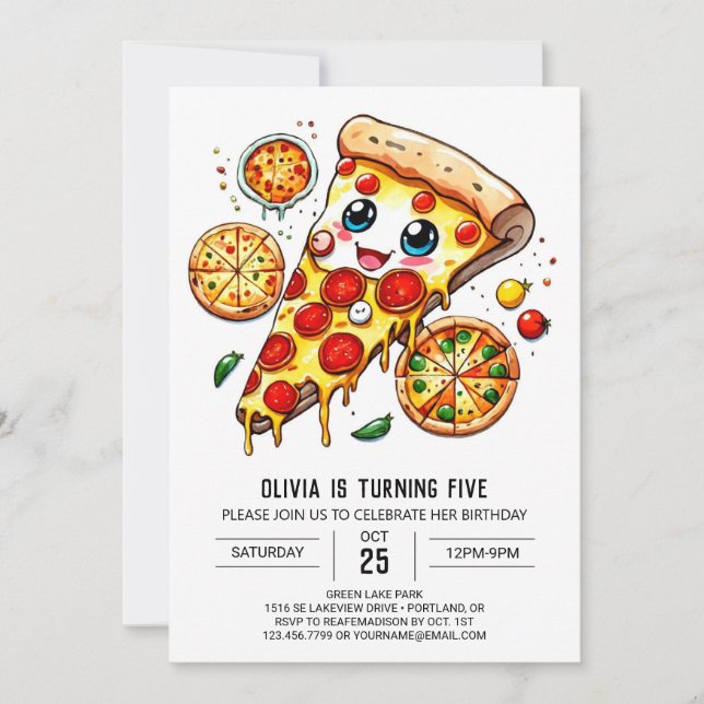 Simple Foodie Pizza Birthday Invitation (Front)
