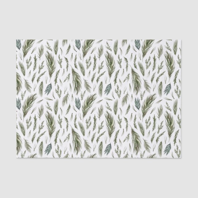 Simple Forest Botanicals Watercolor Christmas Tissue Paper (Front)