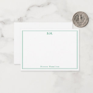 Simple Forest Green 2 Monogram Name Minimal Border Card