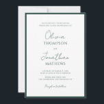 Simple Forest Green Border Script Wedding Invitation<br><div class="desc">Simple elegant script with classic typography wedding invitation bordered with plain square background.</div>