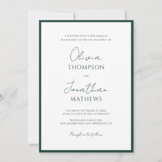 Simple Forest Green Border Script Wedding Invitation