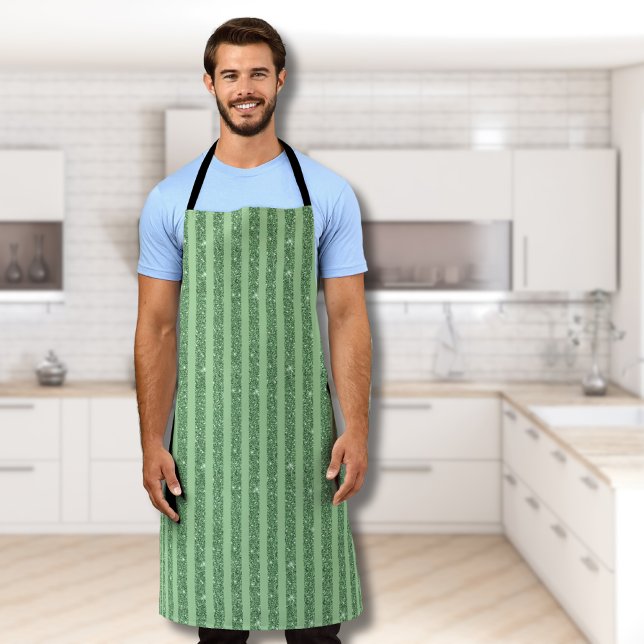 Simple Forest Green Glitter Style Vertical Stripes Apron (Creator Uploaded)