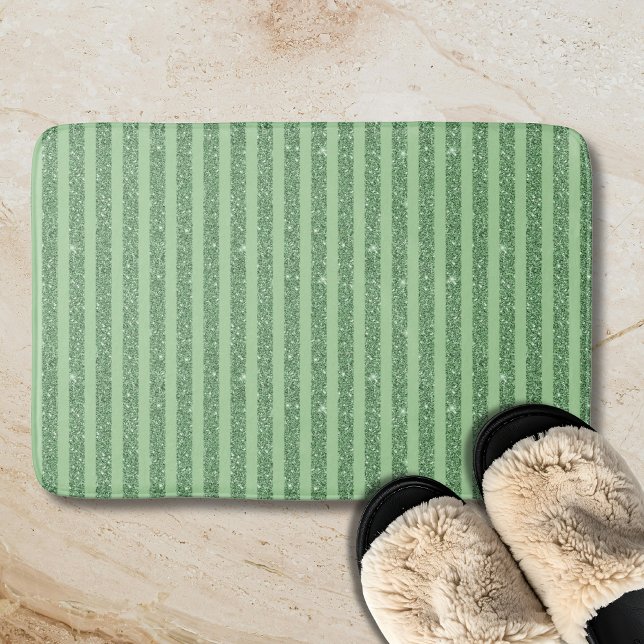 Simple Forest Green Glitter Style Vertical Stripes Bath Mat (Creator Uploaded)