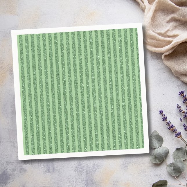 Simple Forest Green Glitter Style Vertical Stripes Napkin (Creator Uploaded)