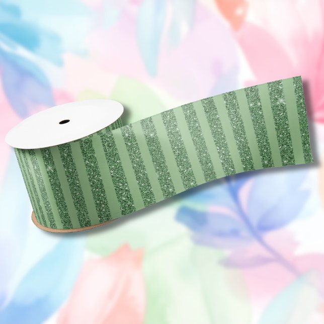 Simple Forest Green Glitter Style Vertical Stripes Satin Ribbon (Creator Uploaded)