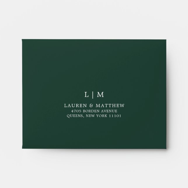 Simple Forest Green Monogram Elegant RSVP Wedding Envelope (Front)