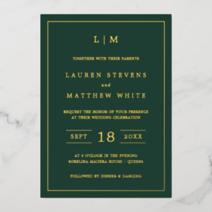 Simple Forest Green Monogram Elegant Wedding
