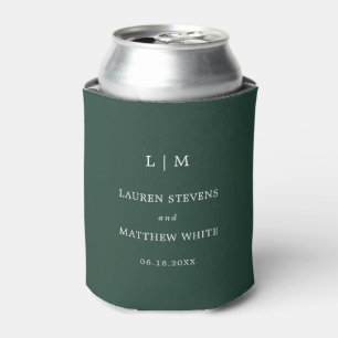 Simple Forest Green Monogram Elegant Wedding Can Cooler
