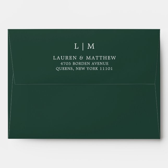 Simple Forest Green Monogram Elegant Wedding Envelope (Back (Top Flap))