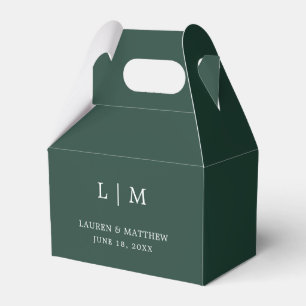 Simple Forest Green Monogram Elegant Wedding Favour Box