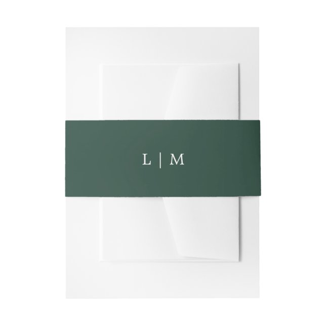 Simple Forest Green Monogram Elegant Wedding Invitation Belly Band (Front Example)