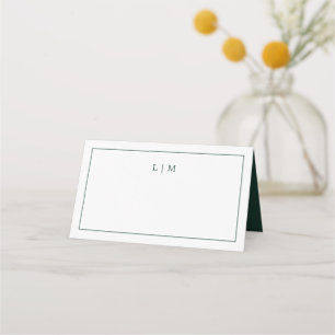 Simple Forest Green Monogram Elegant Wedding Place Card